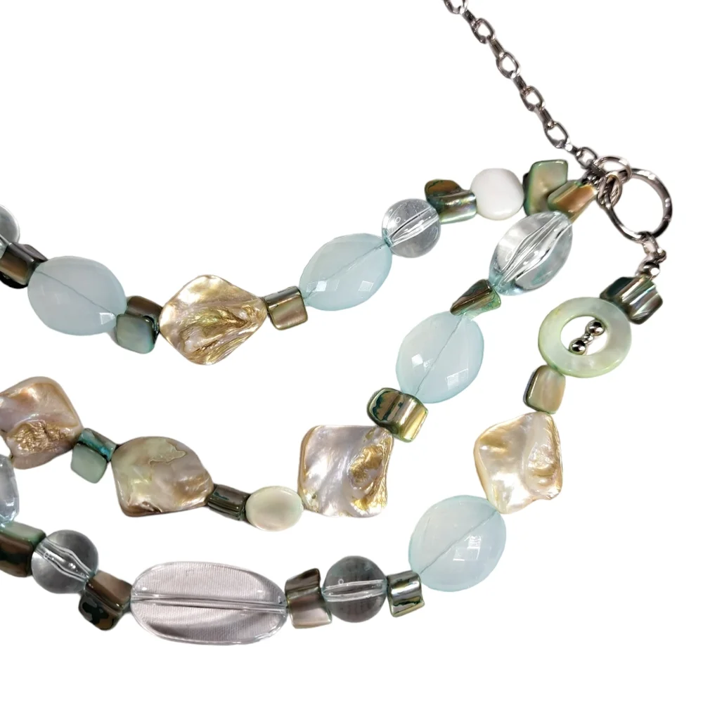 Women's Silver Tone Light Green Faux Mother of Pearls Necklace 10 Inches - Picture 11 of 16
